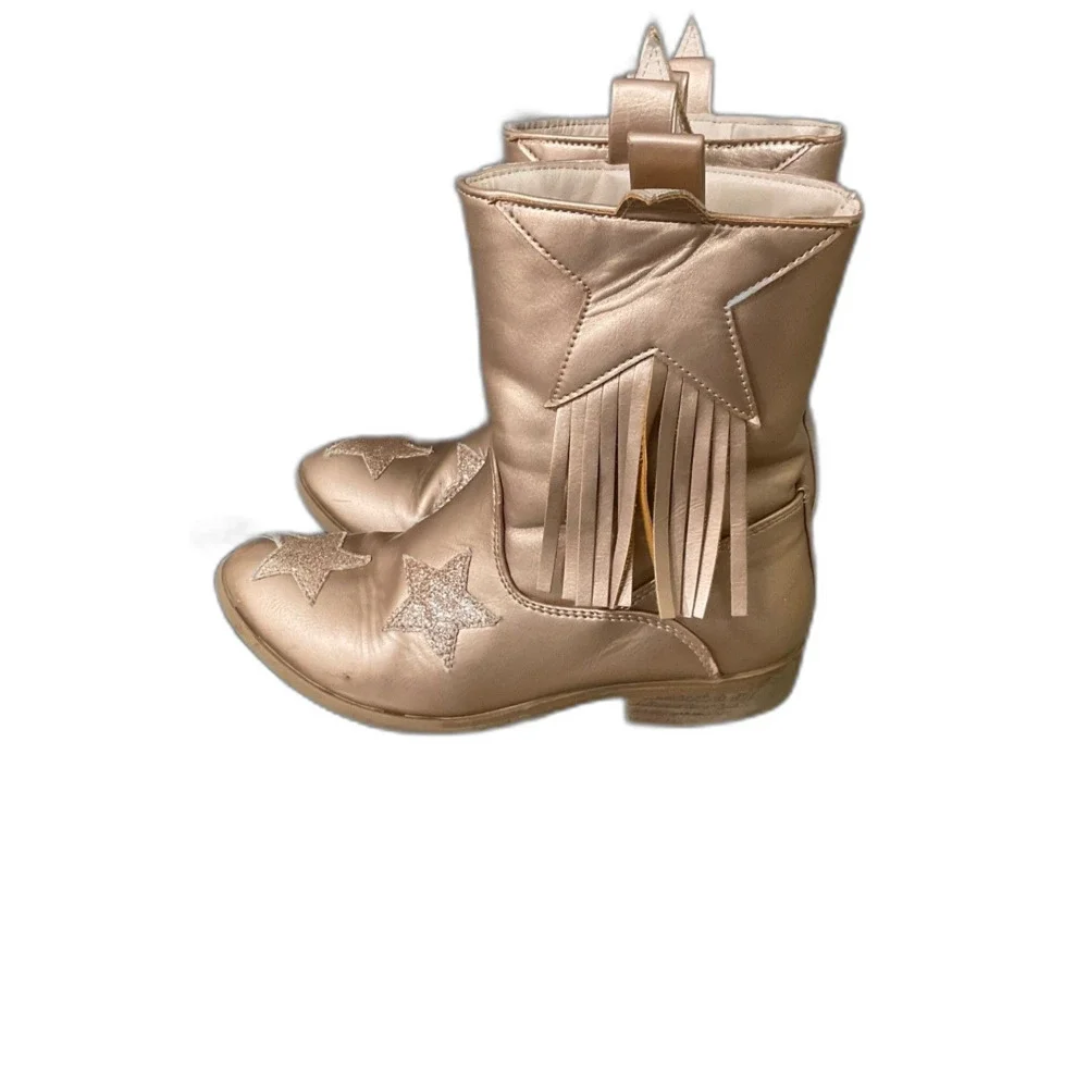 Dream Pairs  Girls Western Cowgirl Boy Boots size 2 metallic stars Fringe Ankle
